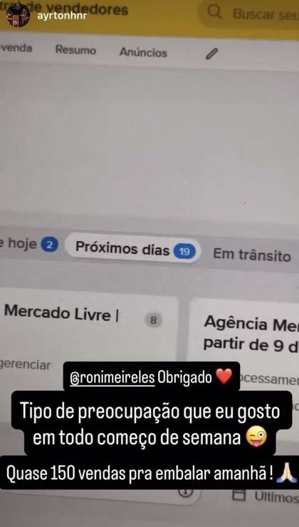 Story de @ayrtonhnr marcando o Roni Meireles