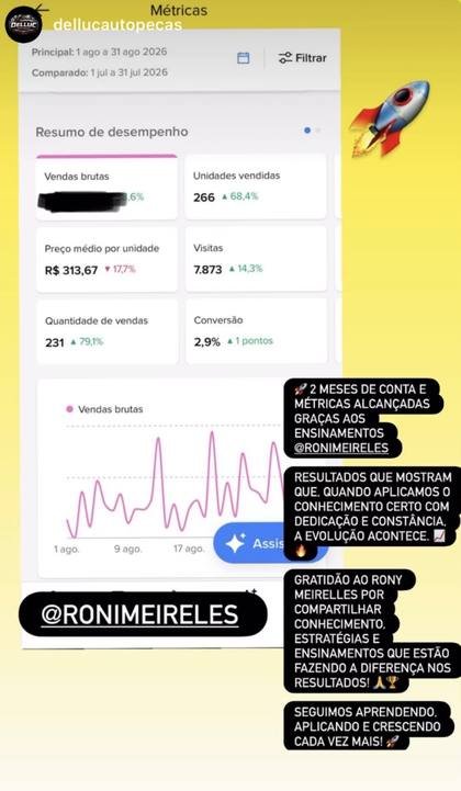 Story de @dellucautopecas marcando o Roni Meireles